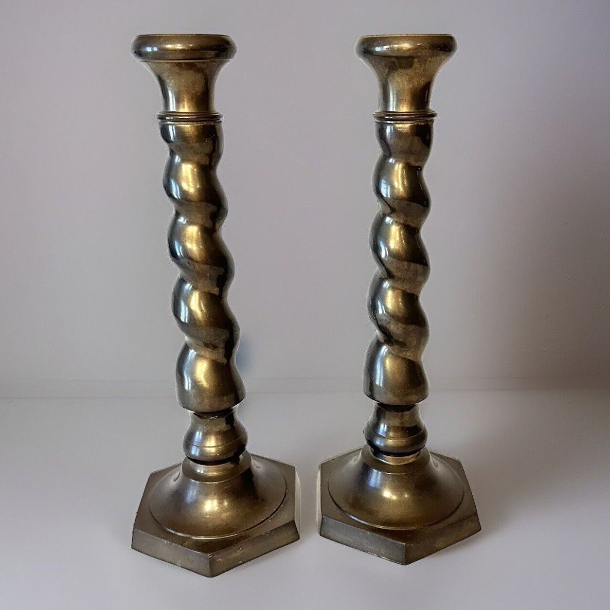 2 India Brass Candle Stick Holders Twisted Heavy Vintage For Candlesticks Towle