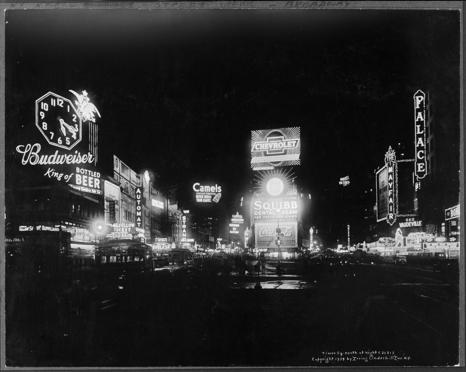 Old 8X10 Photo, 1930\'s Times Square north at night, New York City  2164u
