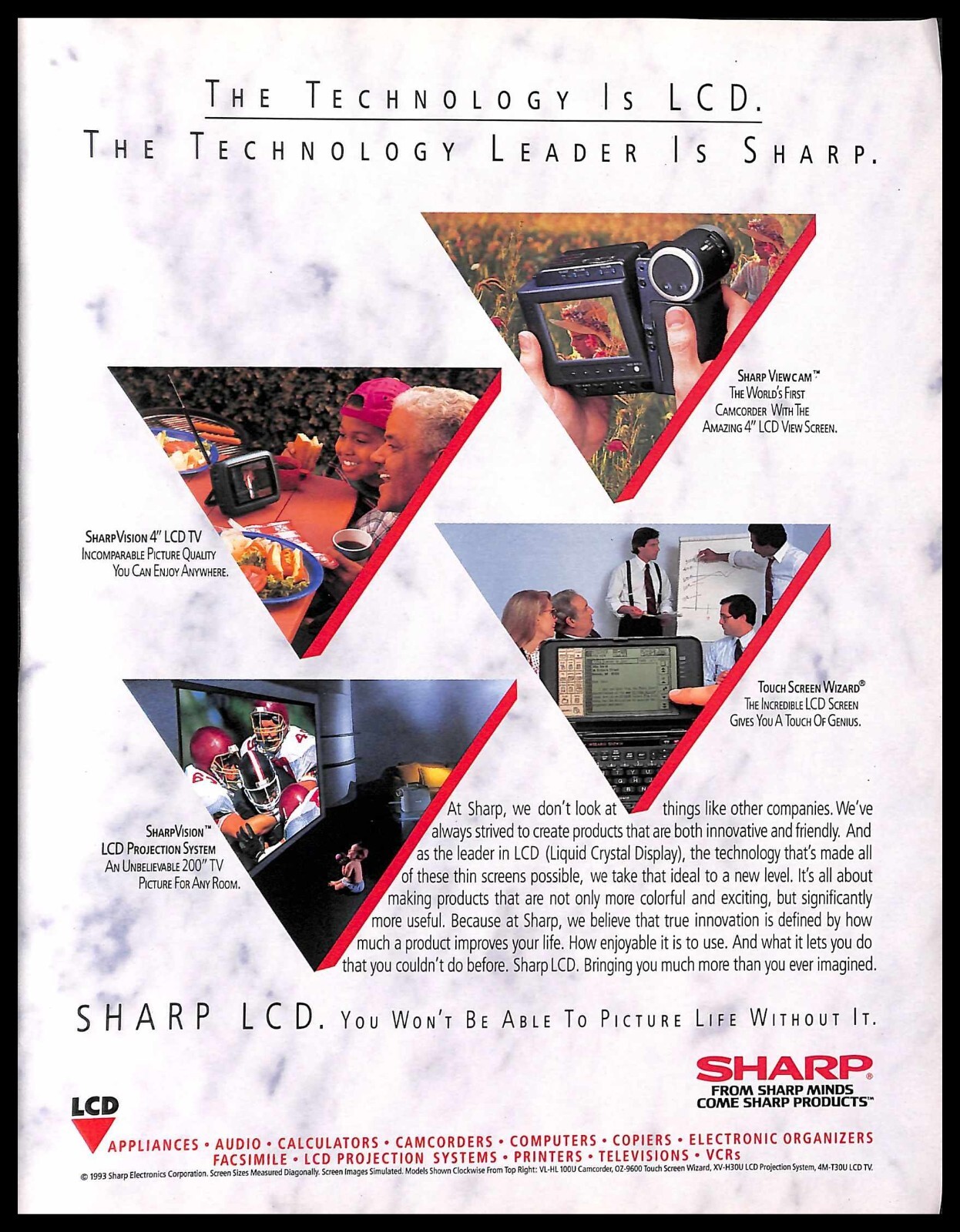 1993 Sharp LCD Technology Vintage PRINT AD TV Display Electronics
