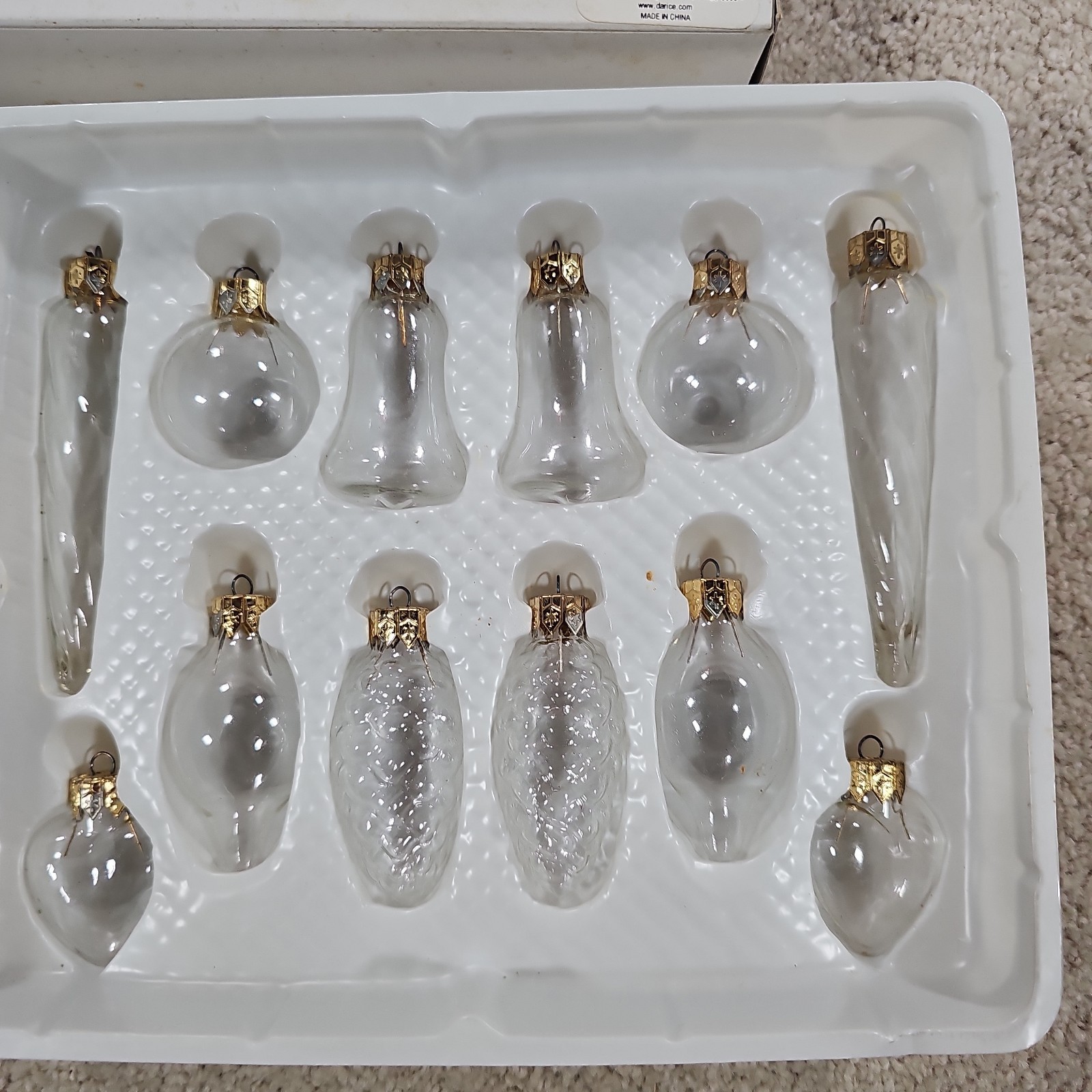 Darice Christmas Ornaments 12 Clear Glass Heart Pinecone Icicle Bell Make Ur Own