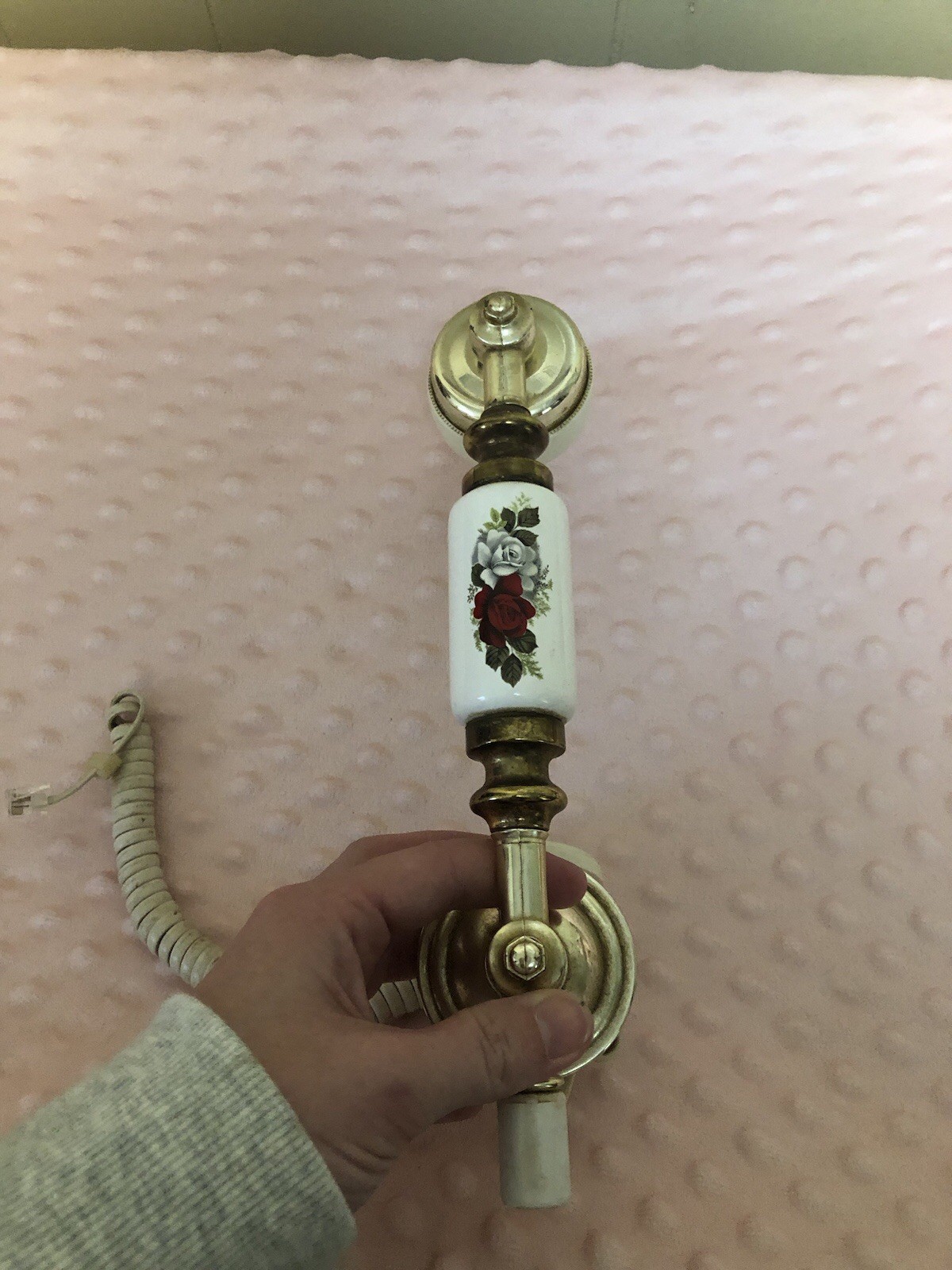 Southern Telecom Vintage Phone Handset Floral Ceramic Gold Trim w/ Cord