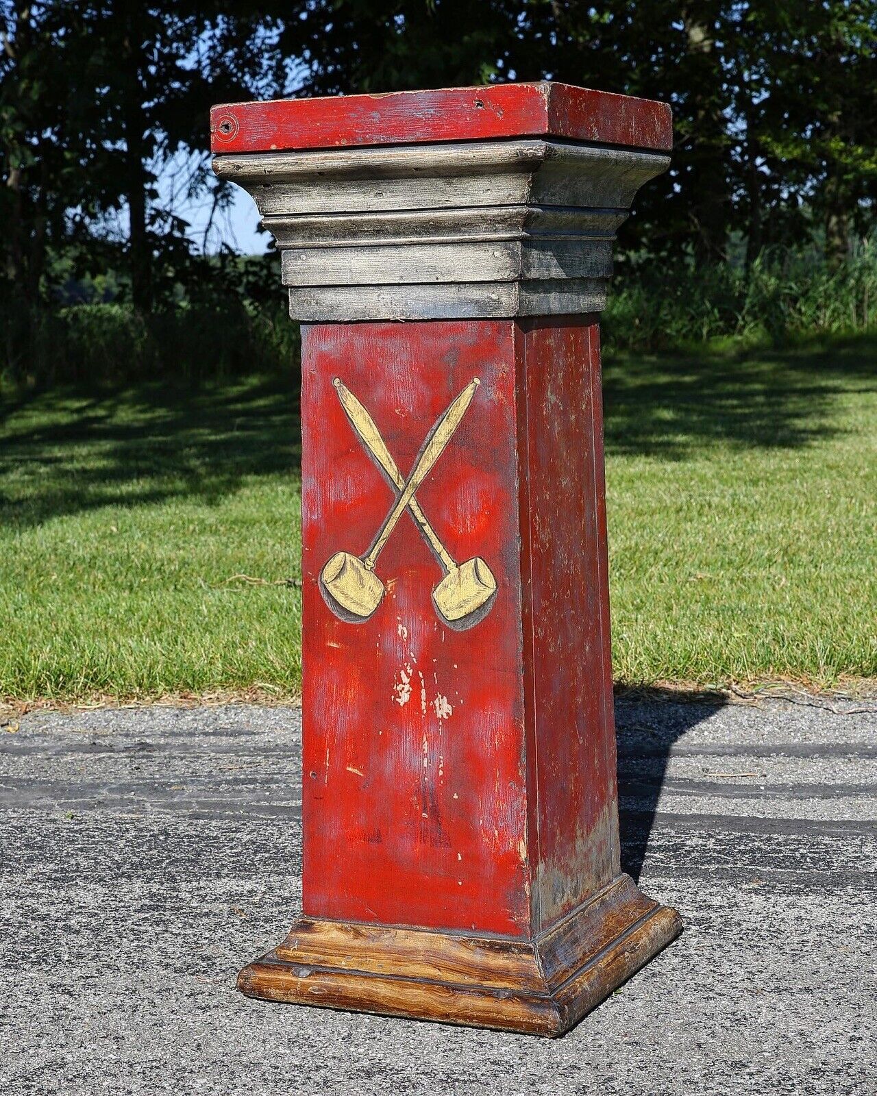 Vintage Odd Fellows Gavel Block Podium Wood Pedestal Stand Counter Red Lodge