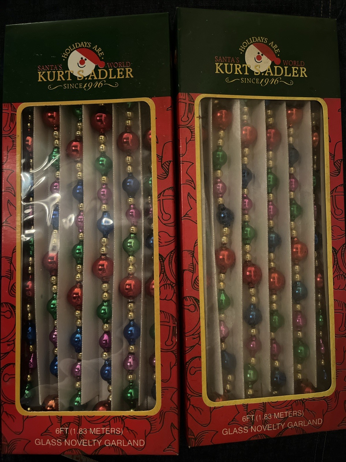 VINTAGE CHRISTMAS TREE GLASS BEAD GARLANDS KURT ADLER 12 FEET TOTAL LOT OF 2