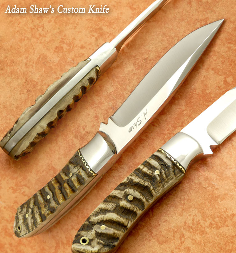 Adam Shaw\'s CUSTOM HAND MADE FULL TANG BUSHCRAFT SKINIING KNIFE RAM HORN HANDLE