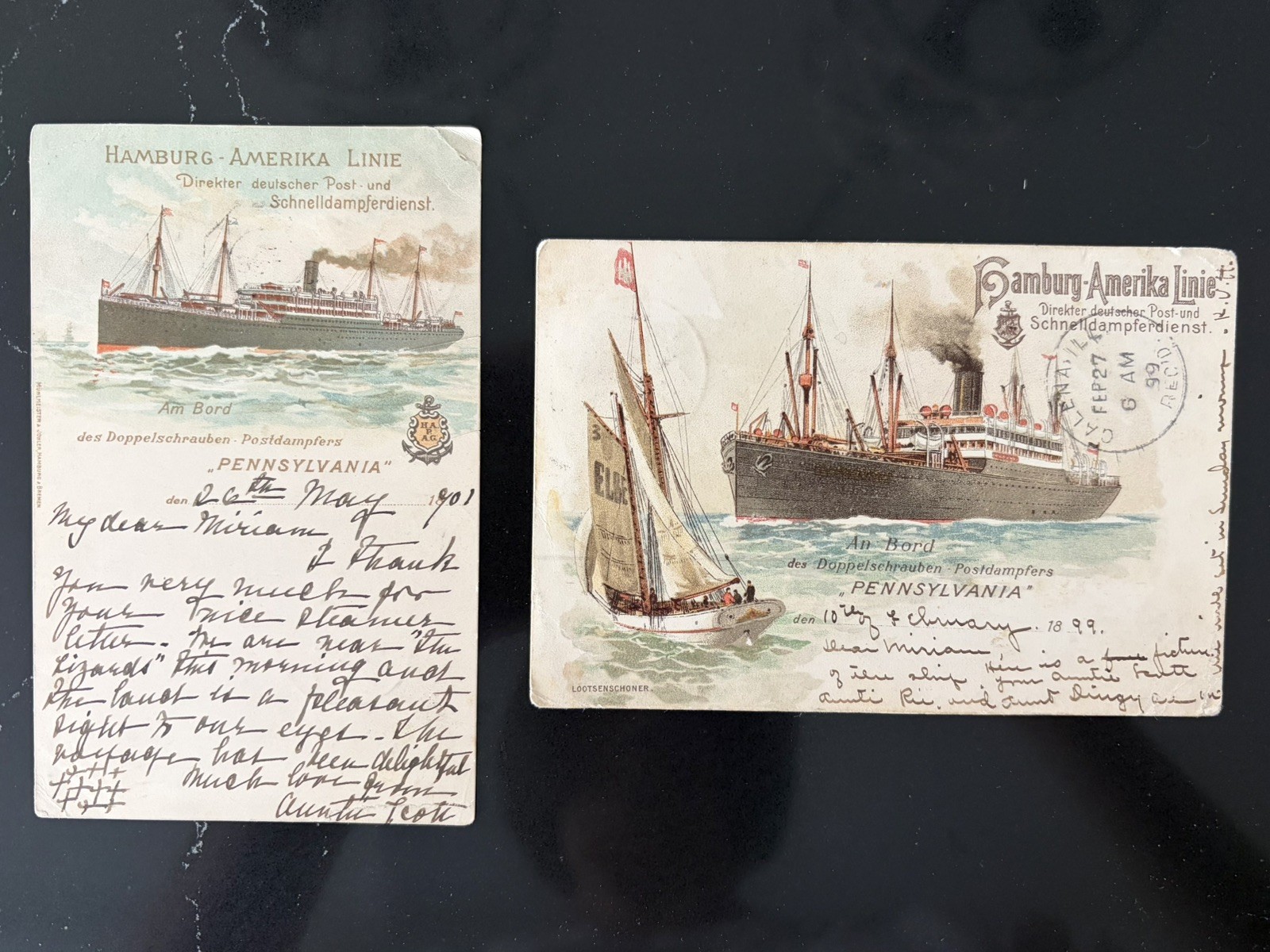 2 Antique 1899 1901 Hamburg America Line SS Pennsylvania Postcards Posted 2 Antique 1899 1901 Hamburg America Line SS Pennsylvania Postcards Posted