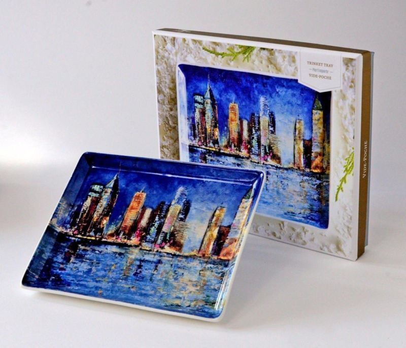 CITY SKYLINE DECORATIVE CERAMIC TRINKET TRAY NEW