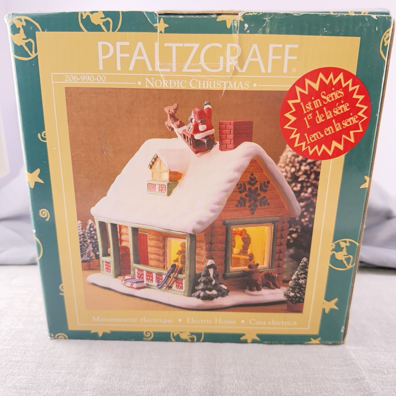 Pfaltzgraff NORDIC CHRISTMAS Electric House Log Cabin 1st in Series 2000 Lighted