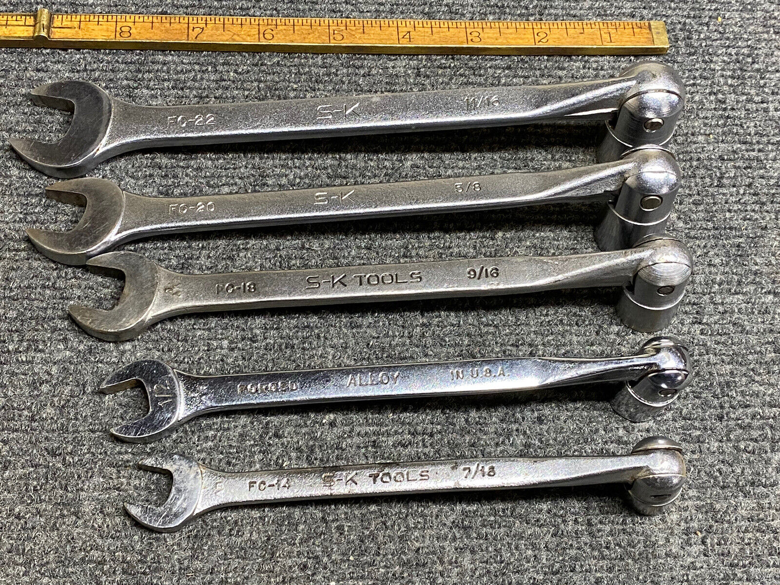 Vintage S-K Tools 5 Piece Saltus Socket End Wrench Set 7/16 - 11/16” USA