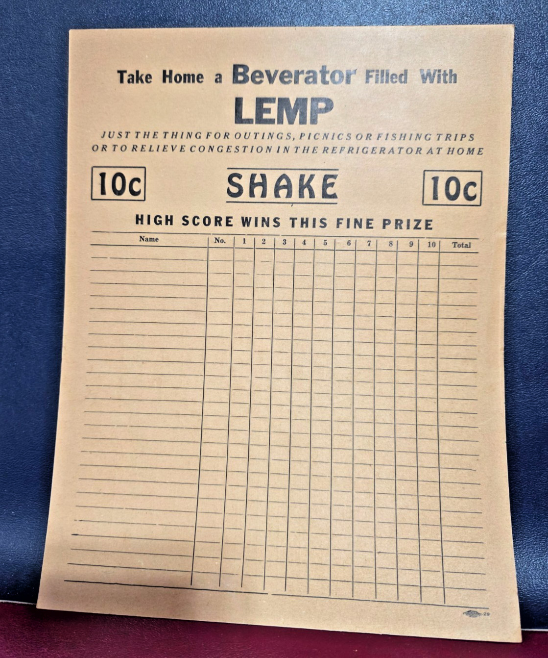 Rare/Vintage  Bowling Score Card, Lemp Beer Brewery double sided 11