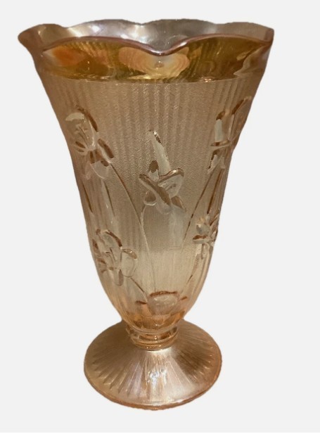 Carnival Glass Footed Vase JEANETTE 9\
