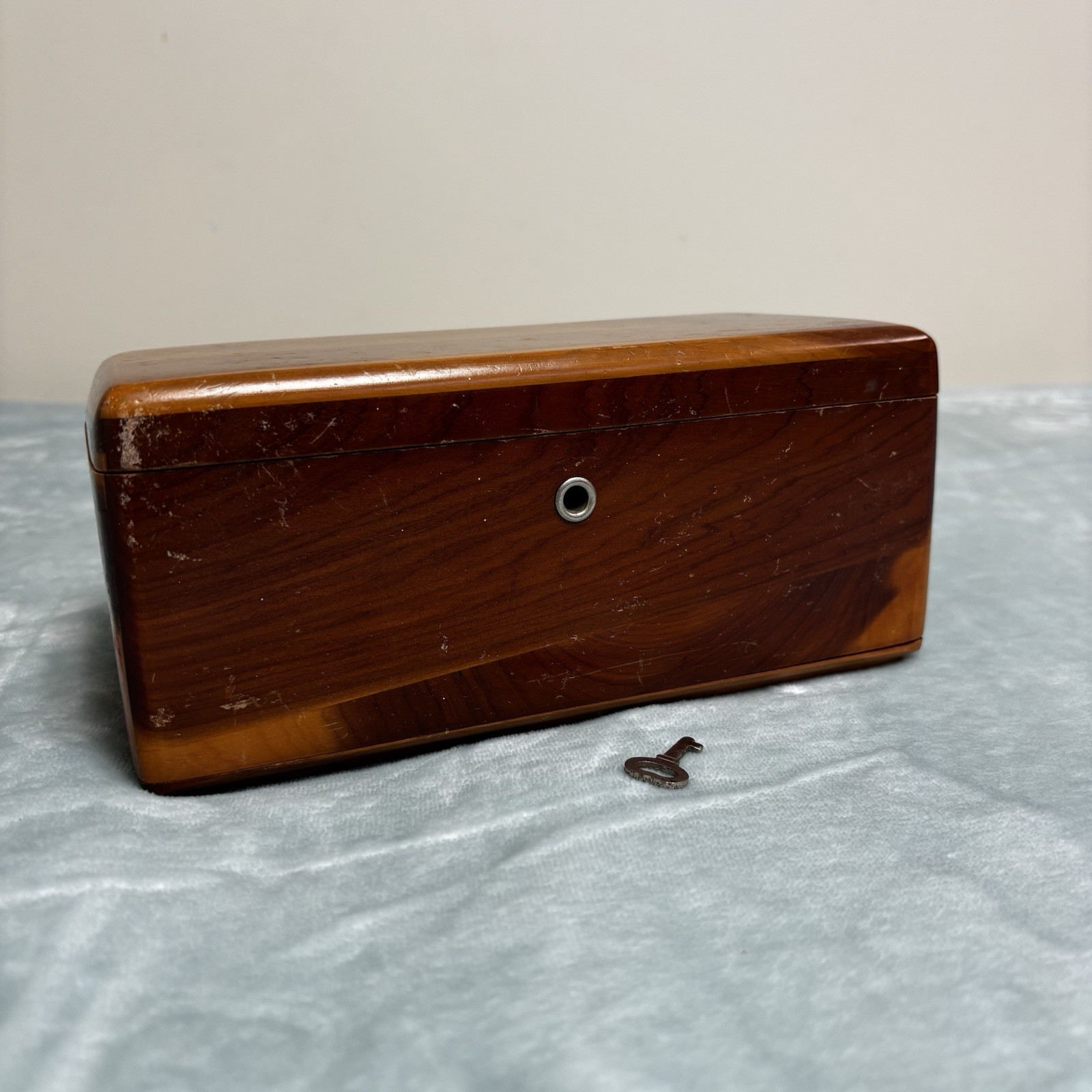 Vintage Lane Small Mini Wood Cedar Chest Jewelry Trinket Box With Key