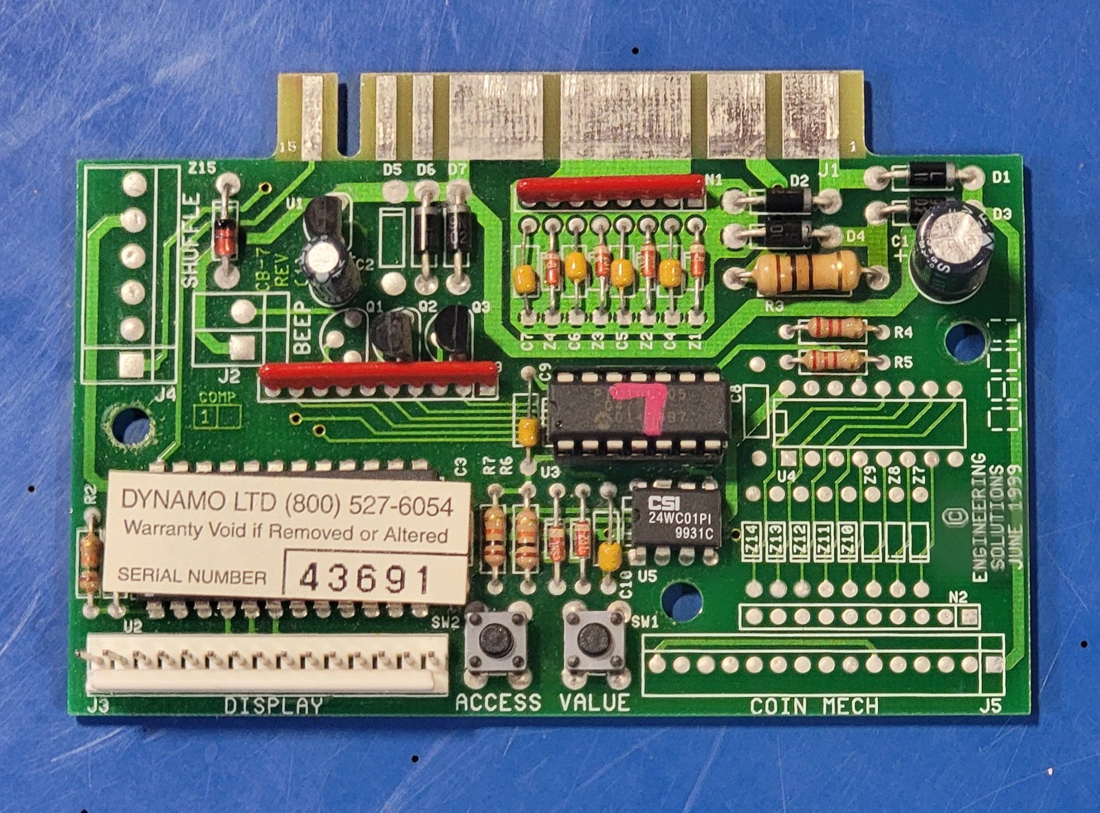Dynamo Air Hockey Main Board Older PCB Ver 7 Used But Working 
