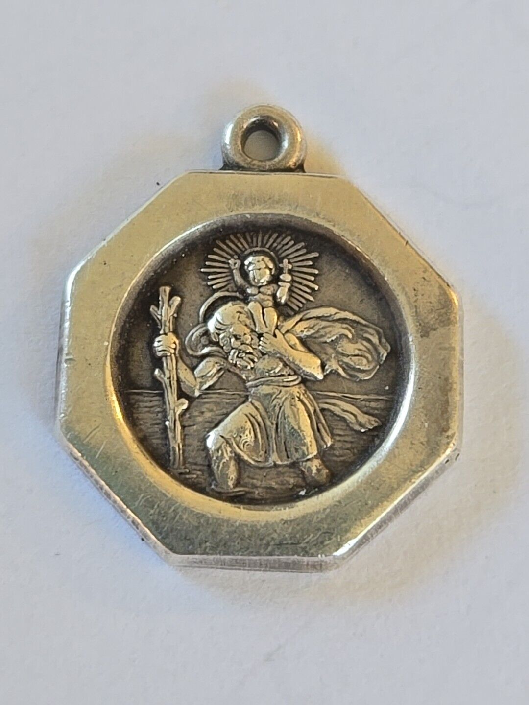 Sterling Silver ~ ST. CHRISTOPHER Charm ~ PROTECT US ~ NICE DETAIL ~ VINTAGE