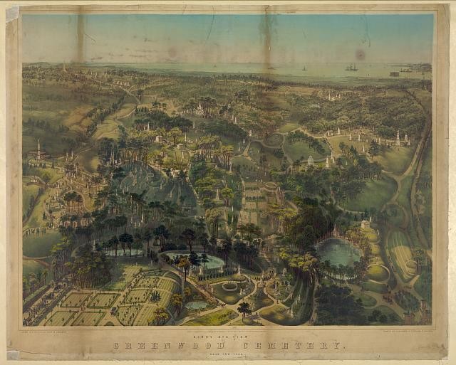 Photo:New York Brooklyn Greenwood Cemetery Bird\'s Eye View 1850s