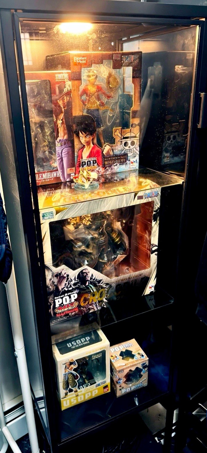 One Piece Megahouse Maximum P.O.P figures & IKEA BLÅLIDEN GlassCabinet w/ light