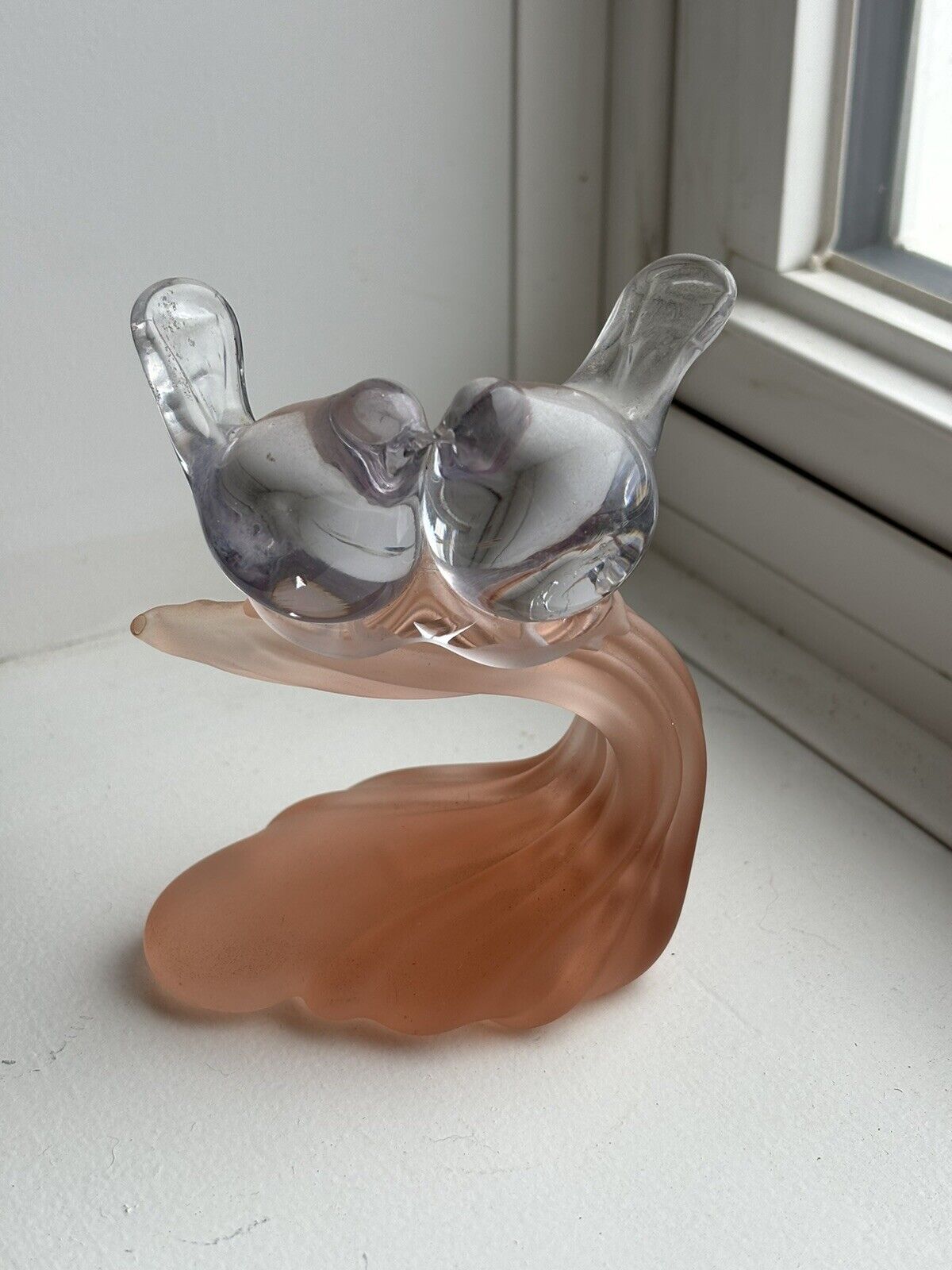 Crowning Touch Glass Lovebirds On Pink Satin Base