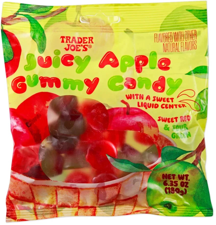 Trader Joe\'s 6.35 oz. JUICY APPLE Gummy Candy Sweet Liquid Center Sour 2 Pack