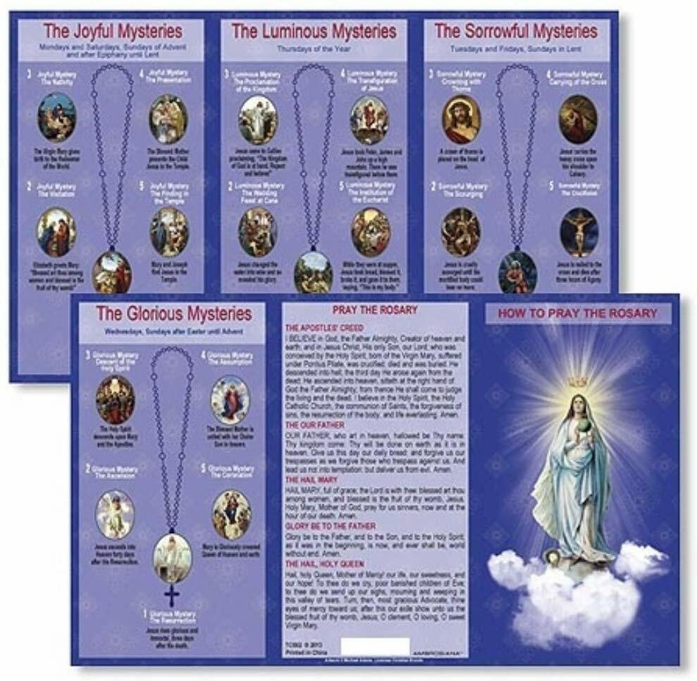Hail Mary Our Father Prayers How to Pray the Rosary Pocket Tri Fold Instruction 