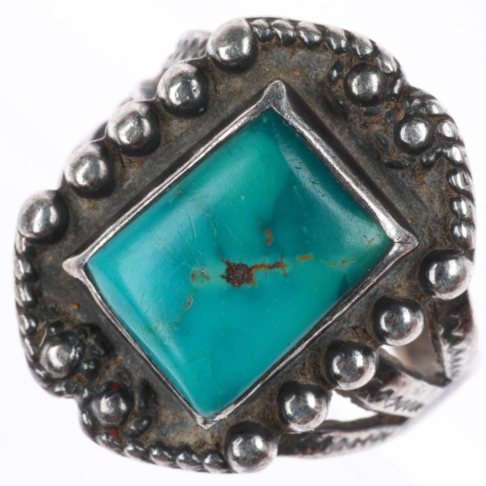 sz8 vintage Navajo Fred Harvey style sterling silver ring with nice turquoise sz8 vintage Navajo Fred Harvey style sterling silver ring with nice turquoise
