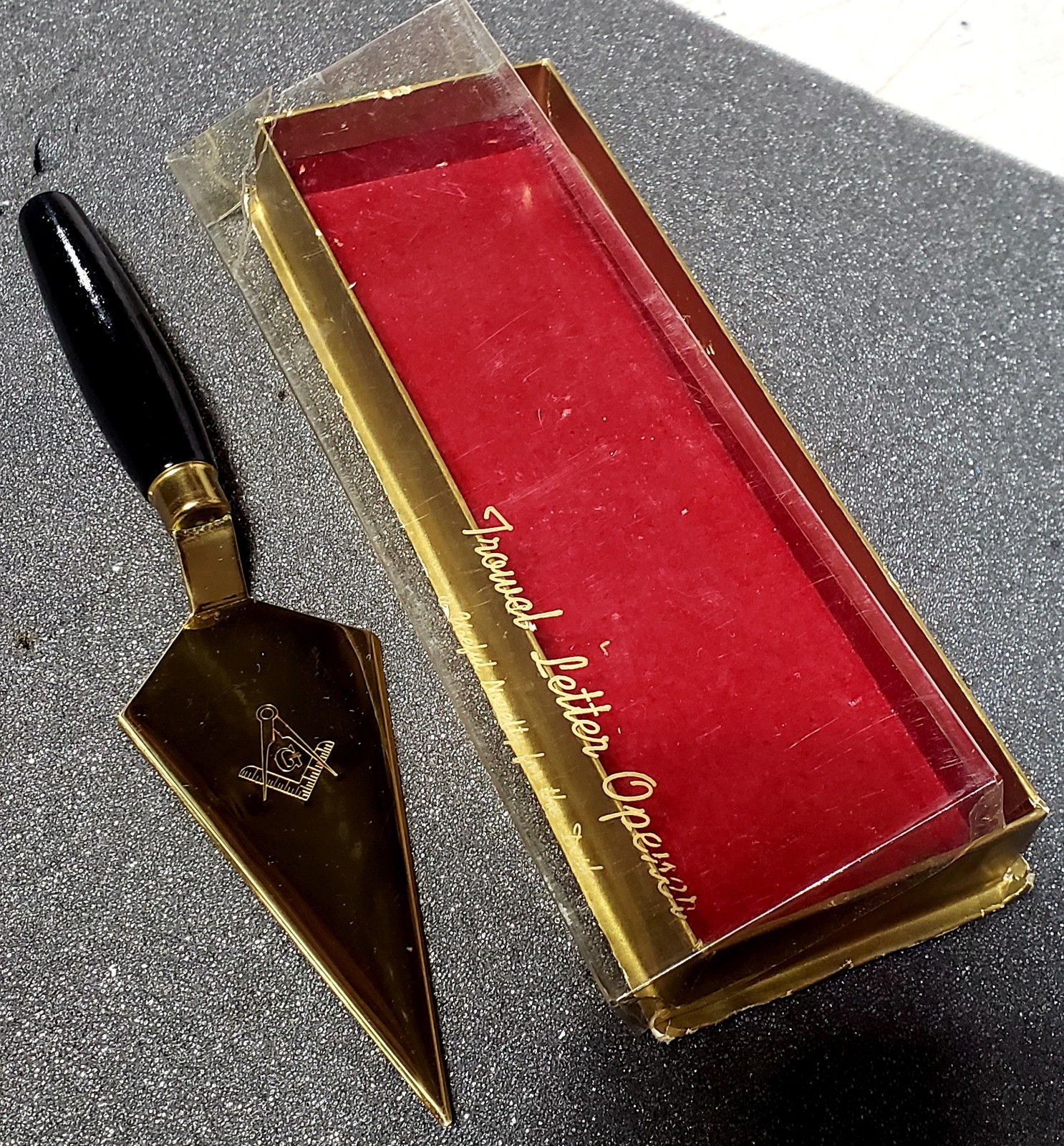 Vintage Mason's Trowel Letter Opener By Park Sherman,n Original Box Gold & Black