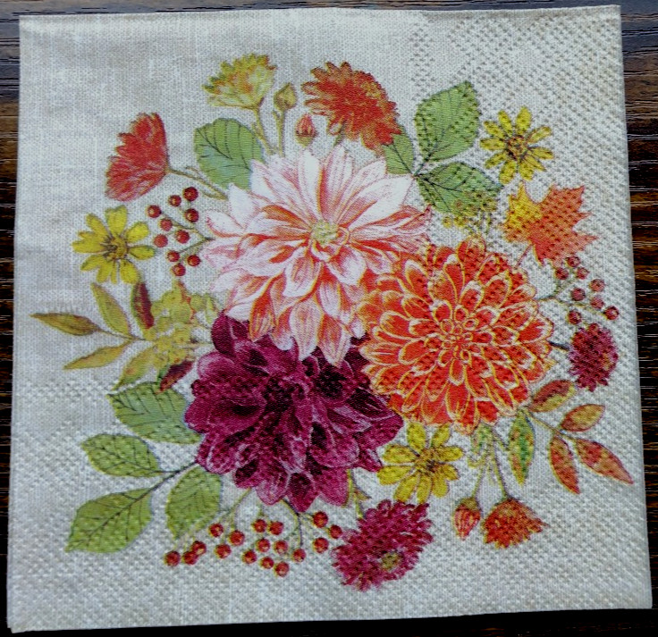 STUNNING FALL AUTUMN FLORALS DAHLIAS & MUMS ~ 2 Paper BEVERAGE Napkins Decoupage