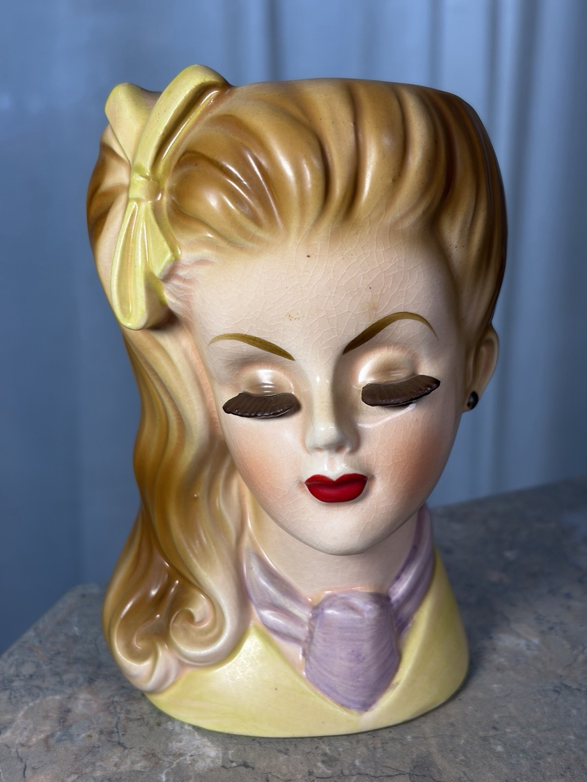RUBENS 4127 Lady Head Vase blonde hair light green/violet brown eyelashes Read