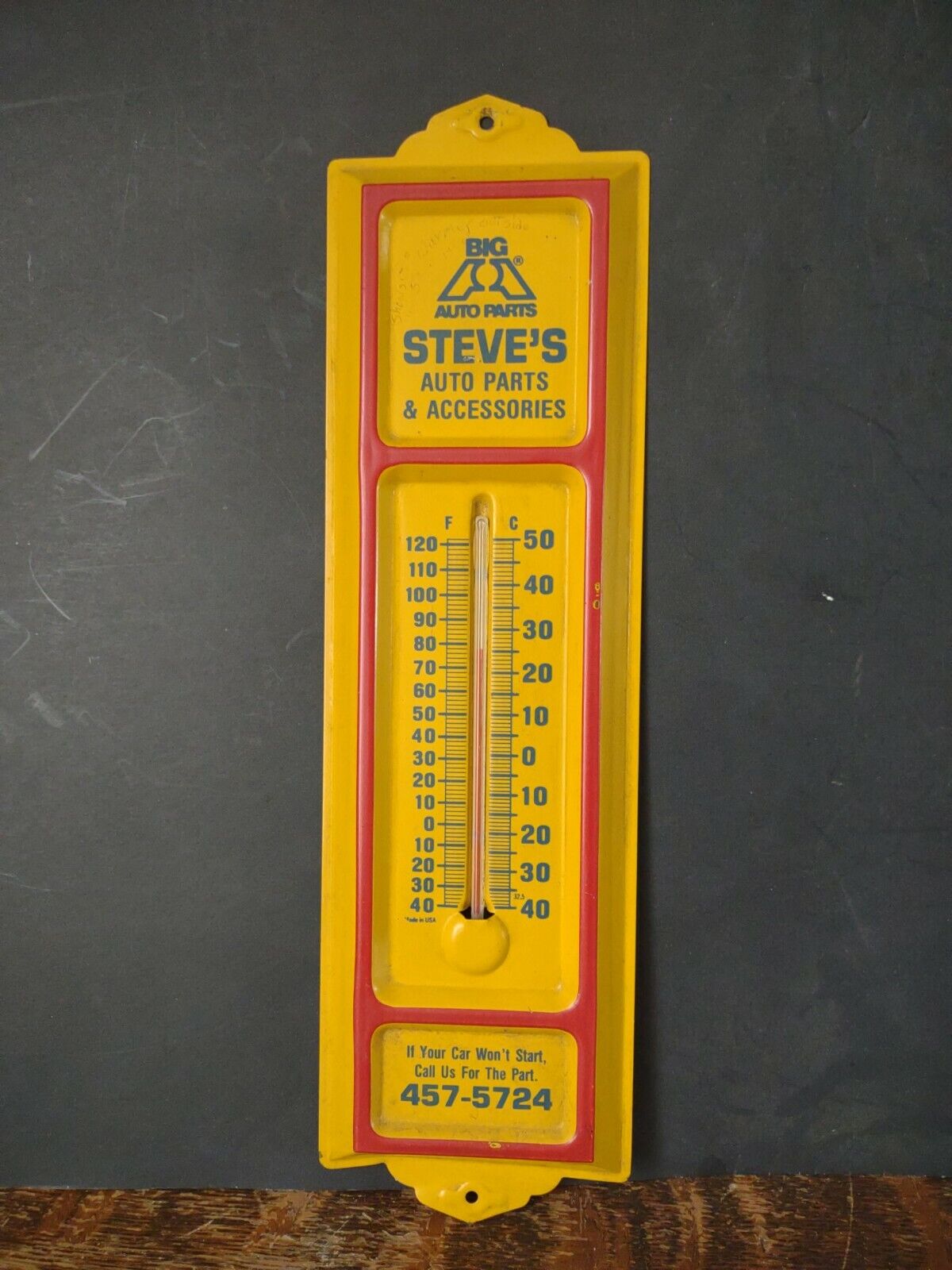 Vintage Big A Steve\'s Metal Thermometer yellow red Auto   Not start call 4 parts