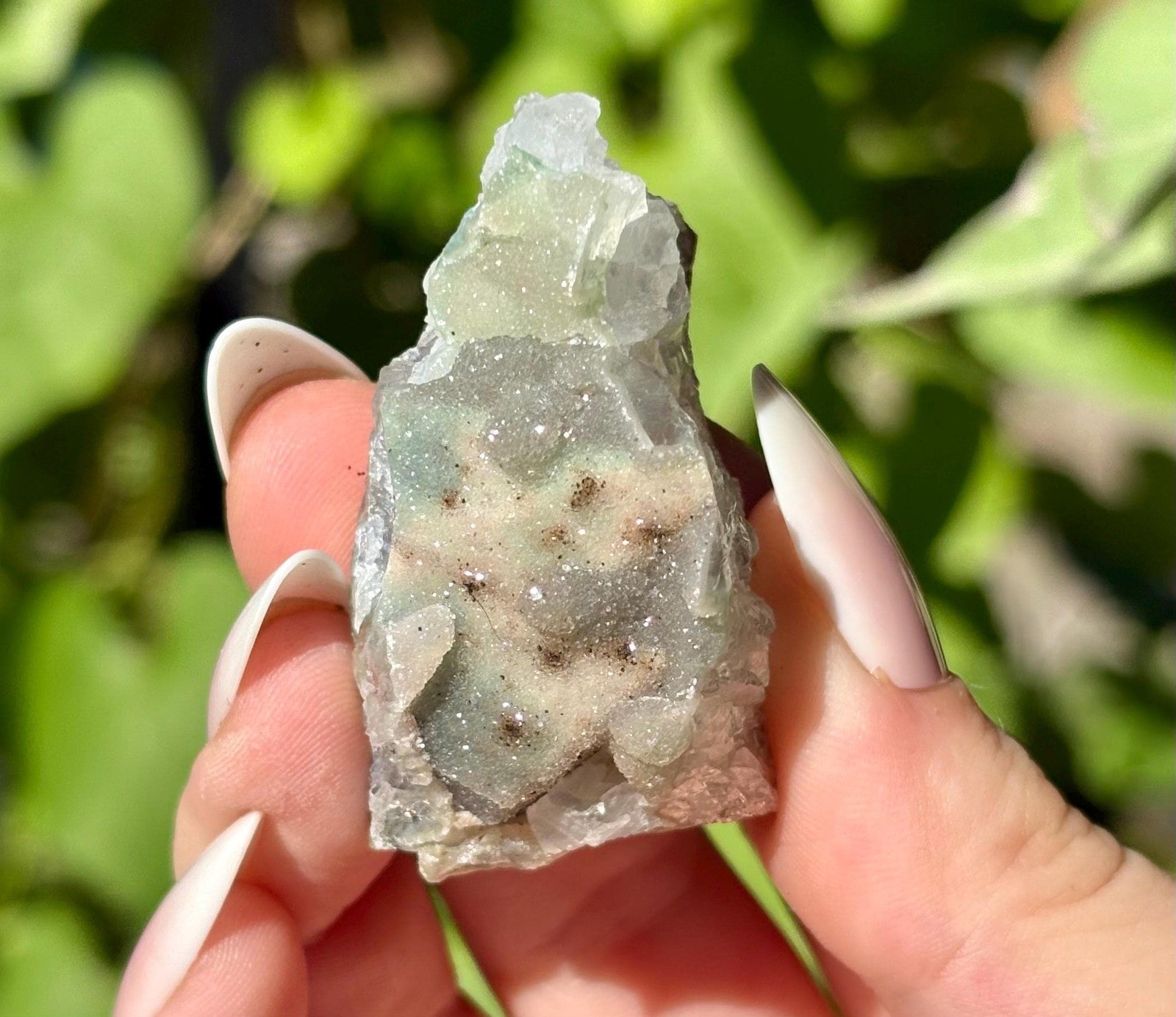 Natural Sugar Rainbow Amethyst Cluster | Pink & Seafoam Green Druzy |