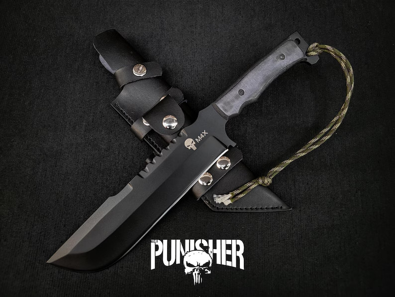 Handmade Punisher Replica Knife D2 Steel Leather Sheath Collectible Gift for Men