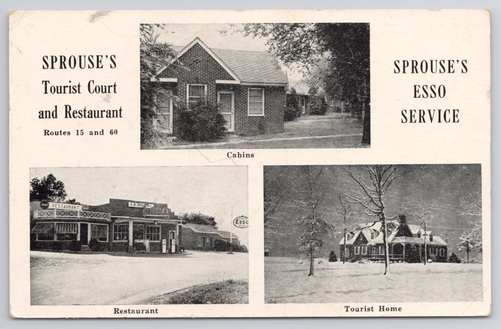Sprouse\'s Esso Gas Station Postcard Tourist Court Restaurant Dillwyn Virginia VA