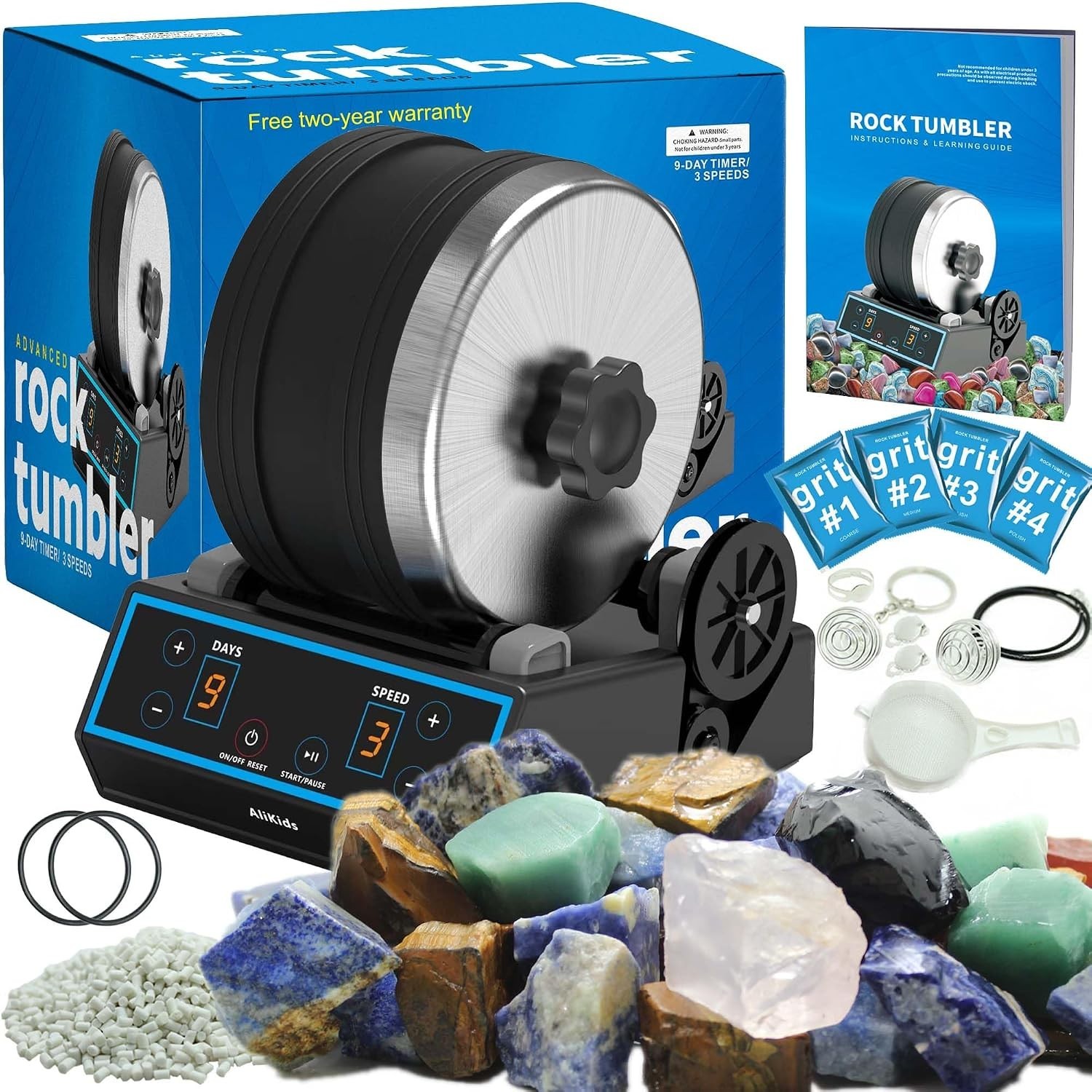 3.6LB Professional Rock Tumbler Kit, 3 Speed Settings & Digital 9, 4 Polishing G