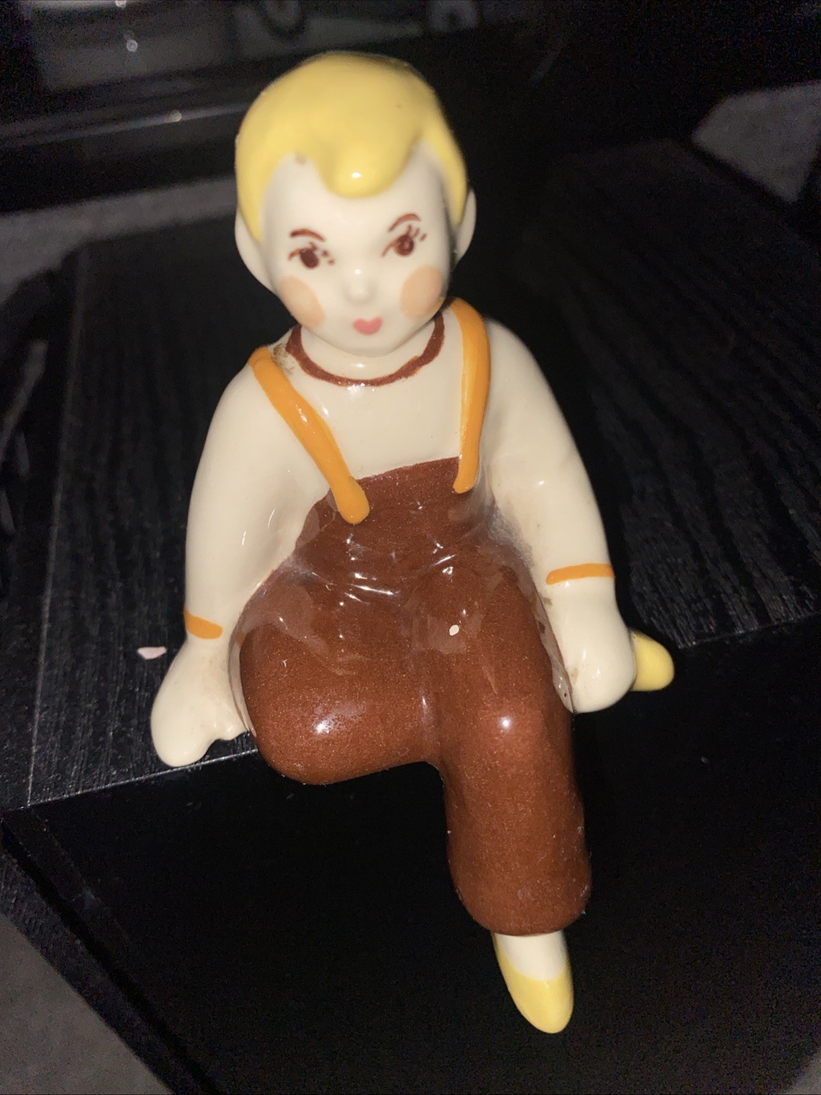 Sitting Boy Shelf Sitter Vintage  Ceramic Blonde Hair