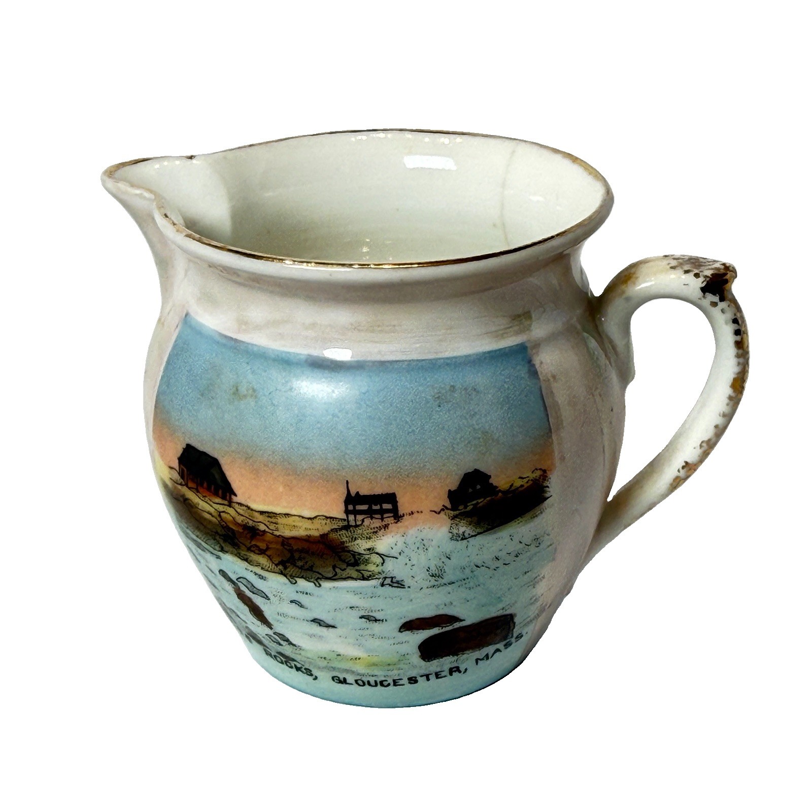 GLOUCESTER MA Massachusetts Souvenir BASS ROCKS Porcelain TRINKET CREAMER GLOUCESTER MA Massachusetts Souvenir BASS ROCKS Porcelain TRINKET CREAMER