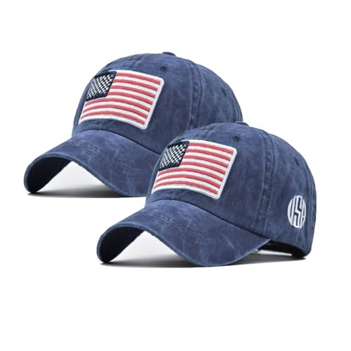 2-Pack USA Flag Hats for Men Baseball American Flag Hats for Men USA Nany+nany