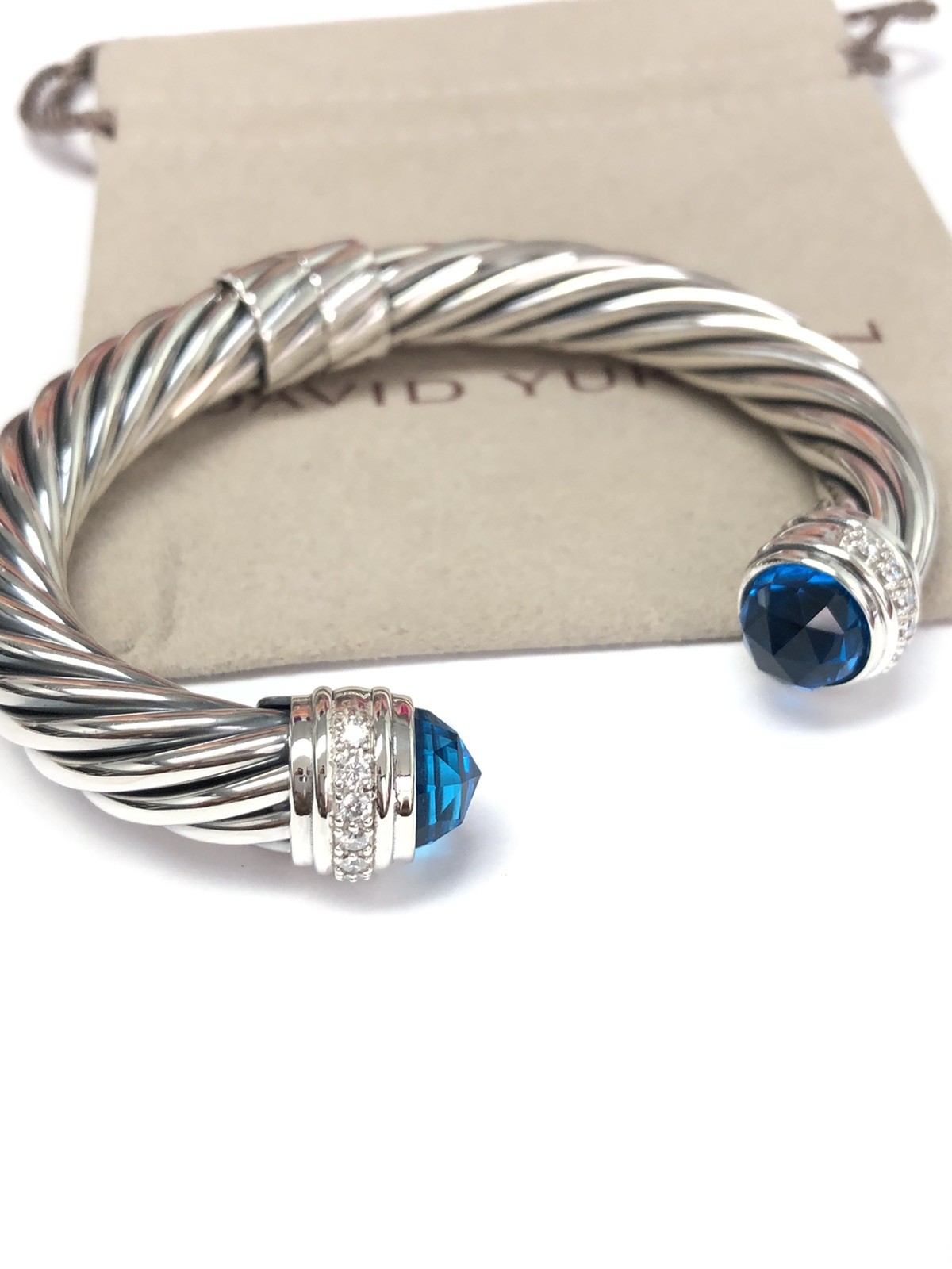 David Yurman 10mm Cable Classics Bracelet 925 Silver With Blue Topaz & Diamonds David Yurman 10mm Cable Classics Bracelet 925 Silver With Blue Topaz & Diamonds