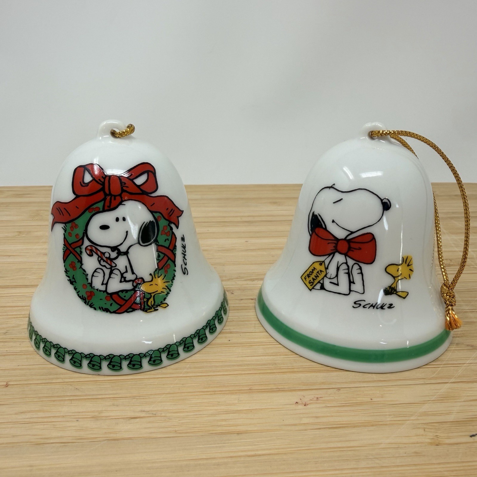Vintage 1976 & 1978 Peanuts Snoopy Woodstock Christmas Ornament Porcelain Bells Vintage 1976 & 1978 Peanuts Snoopy Woodstock Christmas Ornament Porcelain Bells