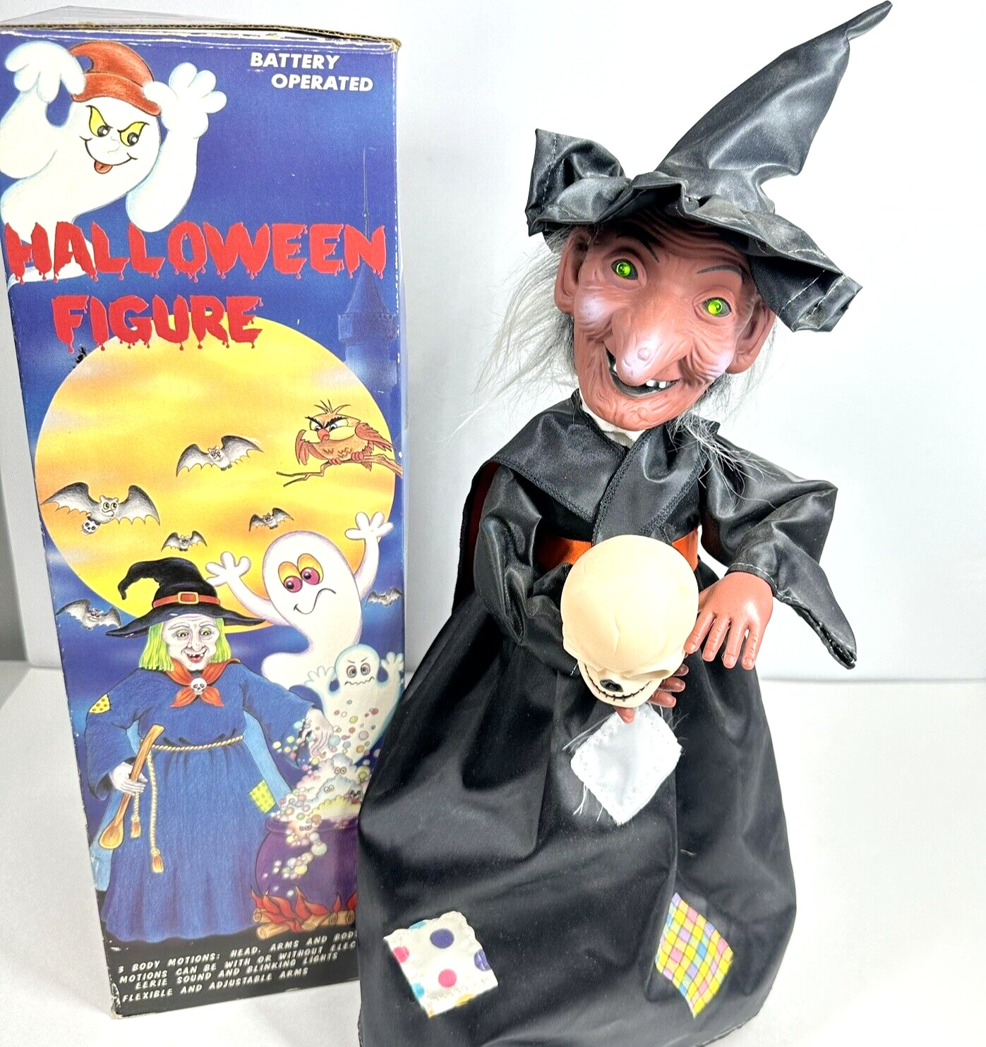 Vintage Halloween Witch Figure Skull Marionette Lights Sounds 1988 WORKS CUTE