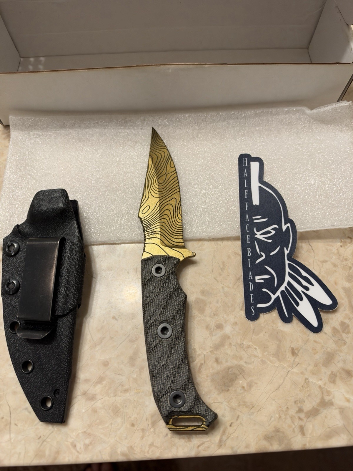 Half face blades Topographical Tosahwi 4” Gold Black Limited NIB Carbon steel