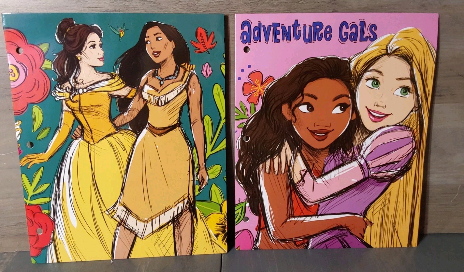 Disney 2pk Folders Rapunzel Moana Pochantas Belle Adventure Girls