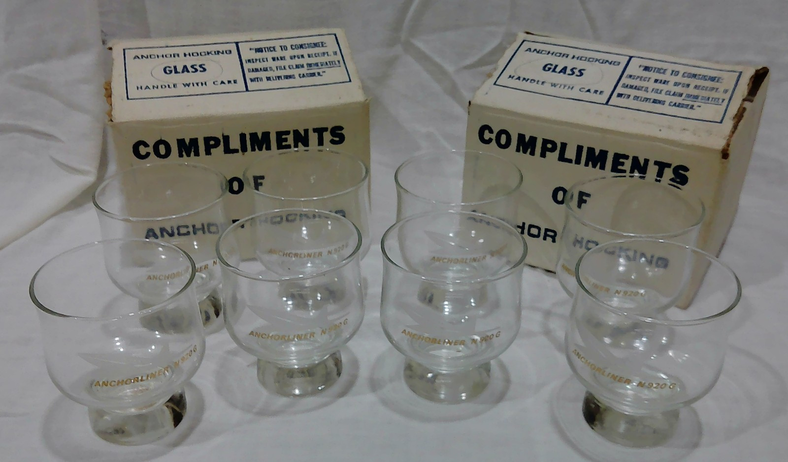 Vtg Aero Commander Jet N920G Anchor Hocking Glass Set of 8 NIB Anchorliner