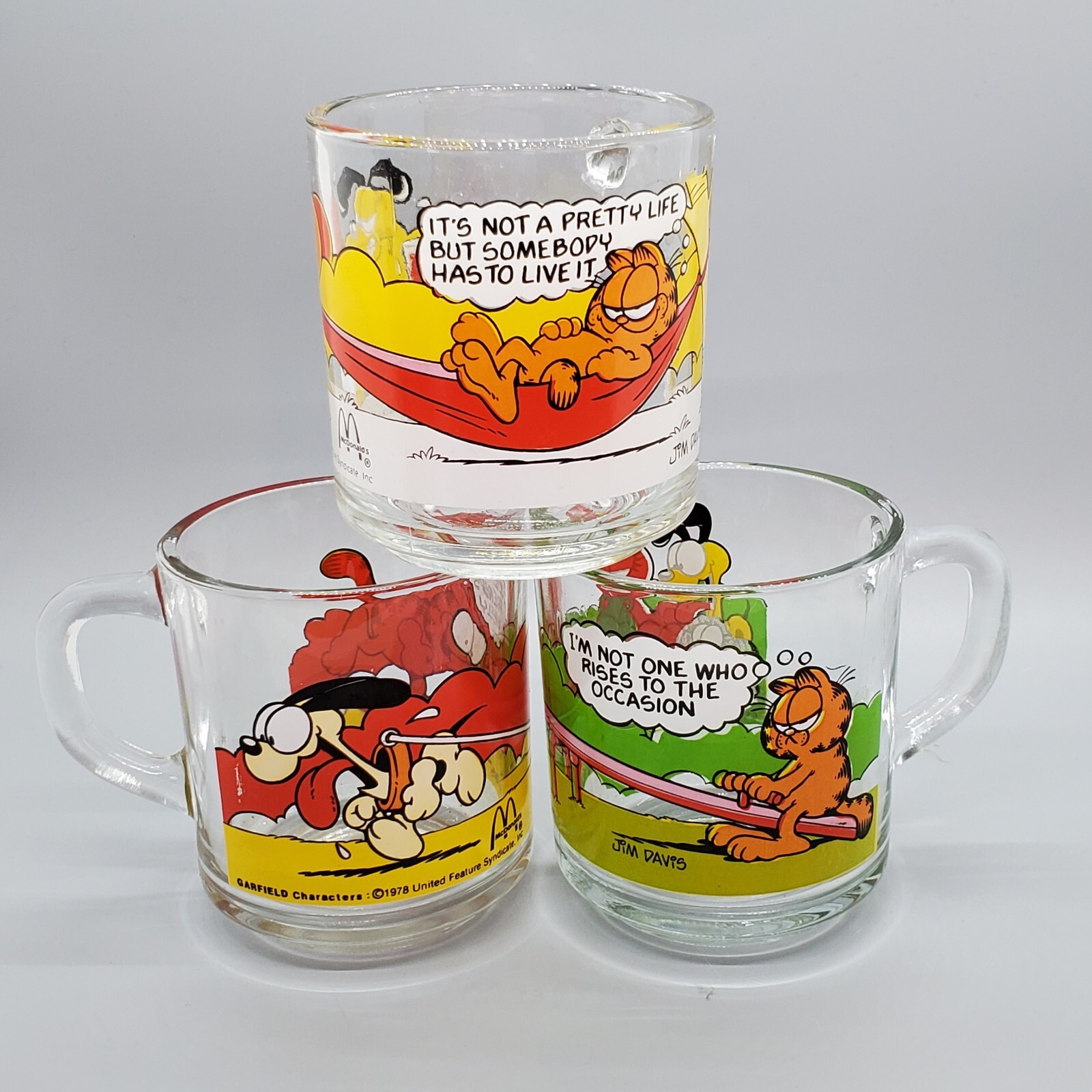 McDonald\'s 1978 Garfield Glasses Coffee Mugs (3) Odie Jim Davis 3.5\