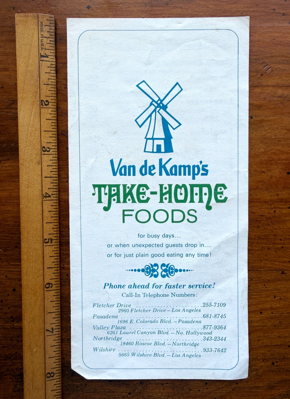Vintage 1960s Van De Kamps Holland Dutch Bakery Menu Windmill Los Angeles CA Vintage 1960s Van De Kamps Holland Dutch Bakery Menu Windmill Los Angeles CA