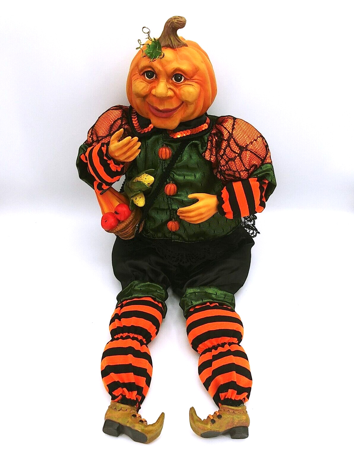 Rare vintage Pumpkin Face Halloween Fall Doll porcelain face hands feet - READ