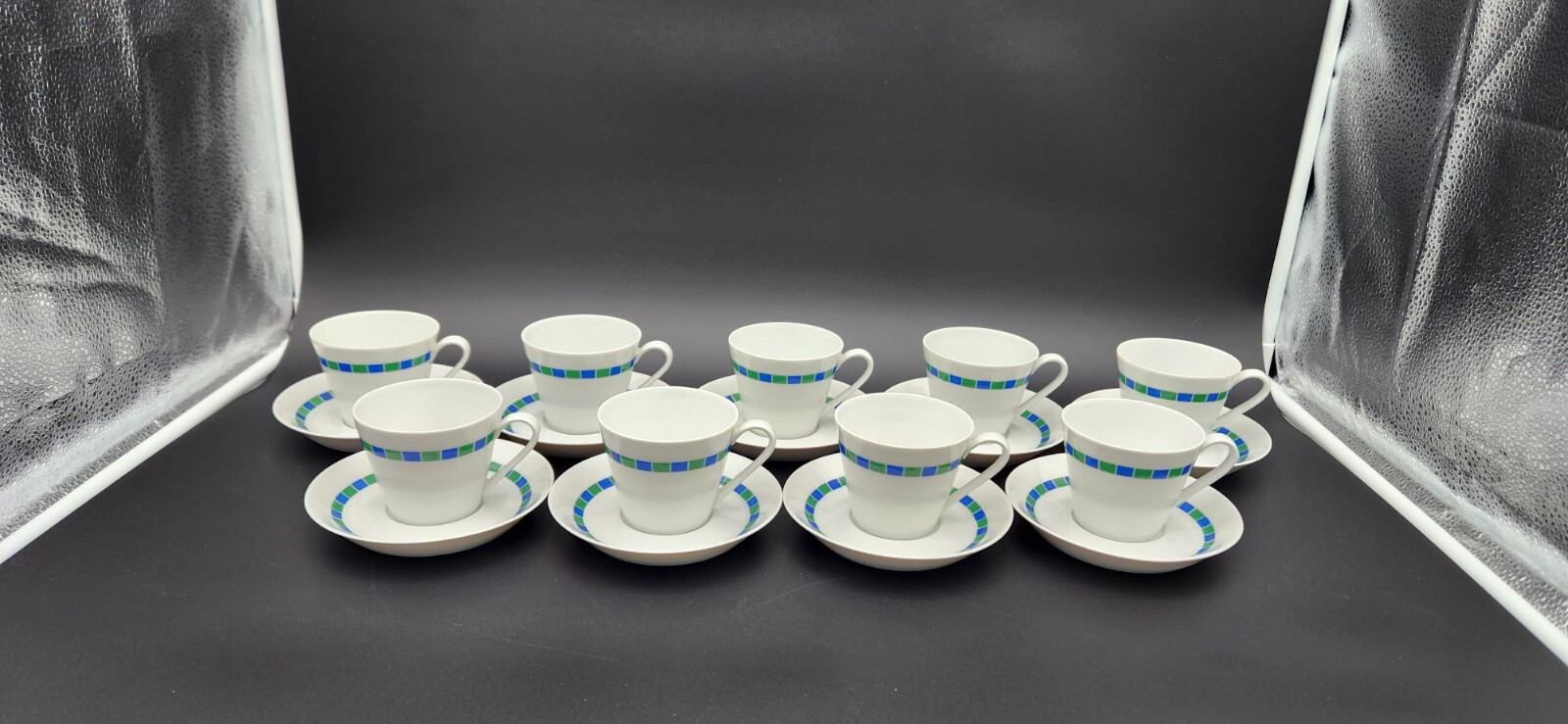 Schonwald Fairwood Fancy Free Porcelain Cups & Saucers Set of 9 Germany 1960s