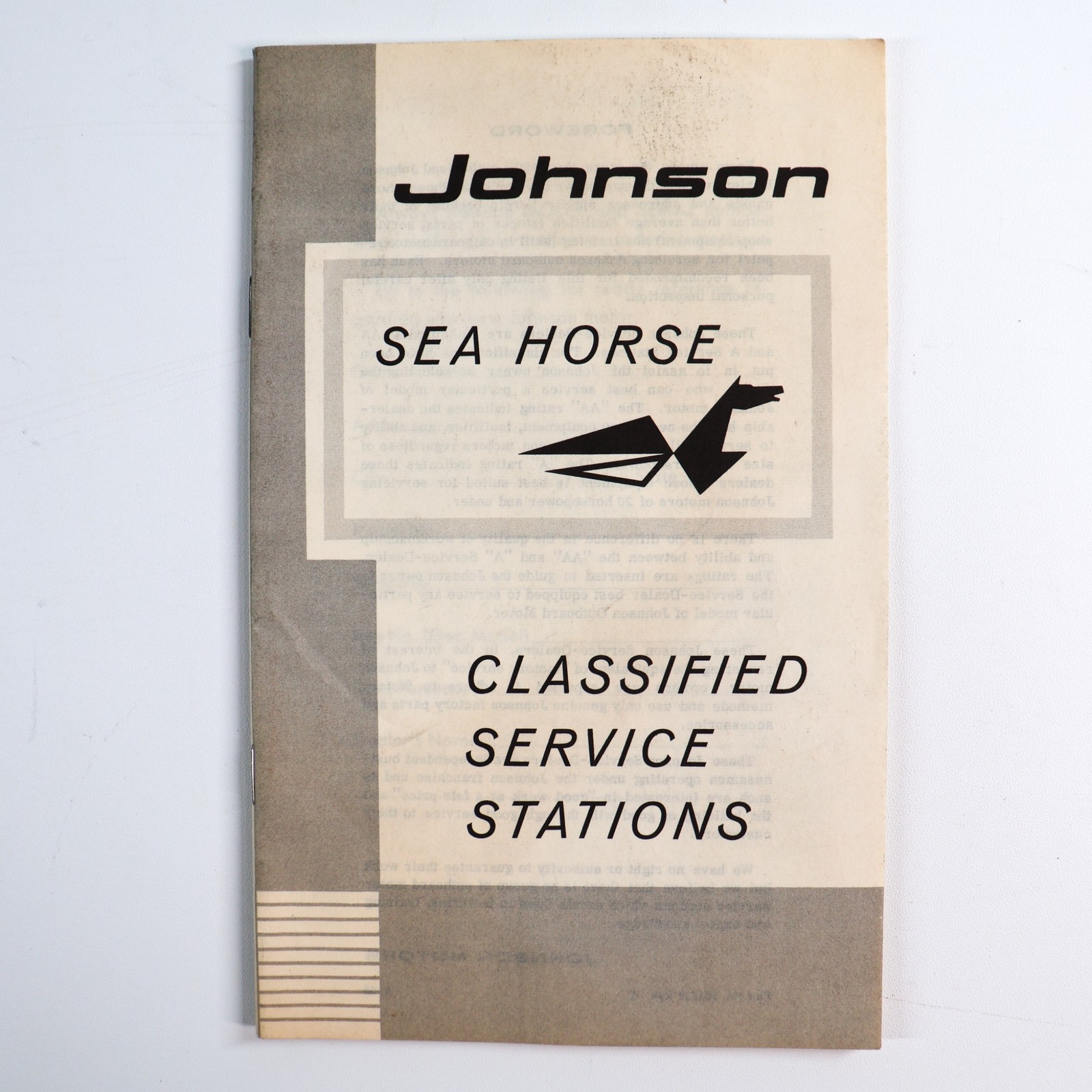 Vintage Johnson Sea Horse Classified Service Stations Advertising Booklet 1966