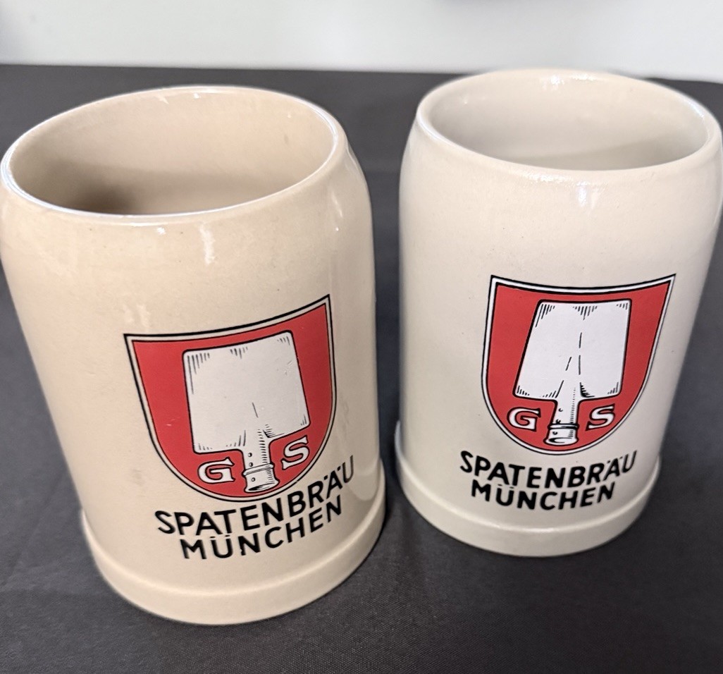 Pair of Spatenbräu München Ceramic Beer Stein Mugs German Brewery 2pc Lot