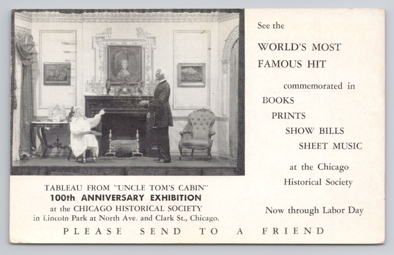 Postcard Tableau from Uncle Tom\'s Cabin Chicago Historical Society 1951
