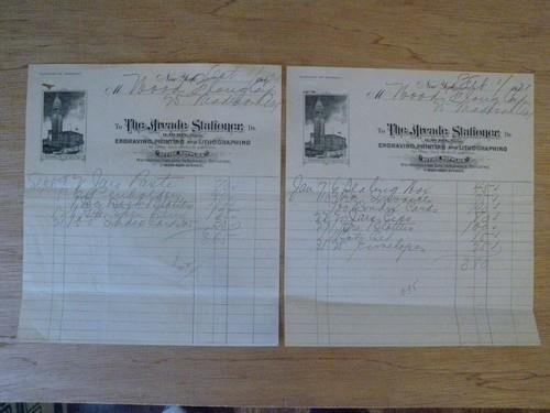 1921 - THE ARCADE STATIONER 1 Madison Ave.  NYC  Billhead To: Wood Flong Corp.