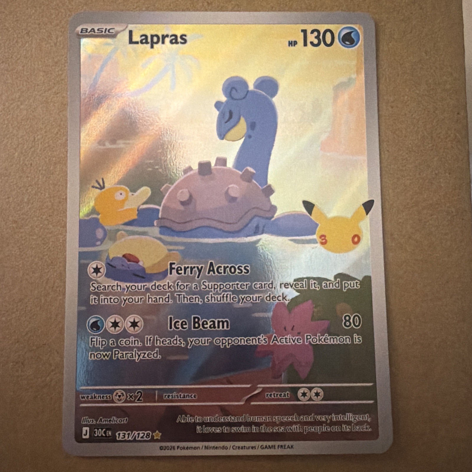 Pokemon TCG Lapras 131/128 30th Anniversary Celebration Illustration Rare NM Pokemon TCG Lapras 131/128 30th Anniversary Celebration Illustration Rare NM
