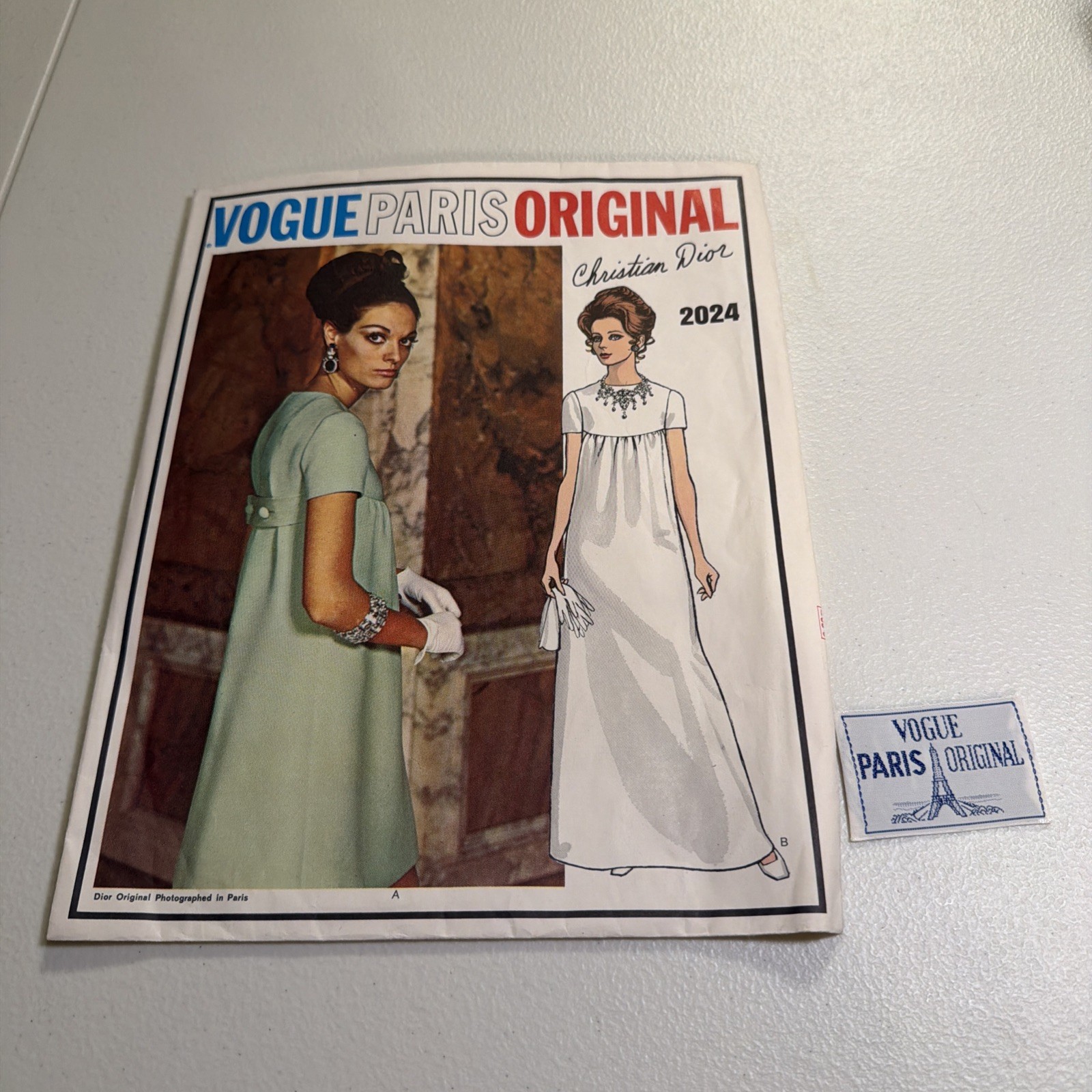 RARE w LABEL 60s VOGUE PARIS ORIG DIOR #2024 Sewing Pattern ~Complete/Cut Sz 12